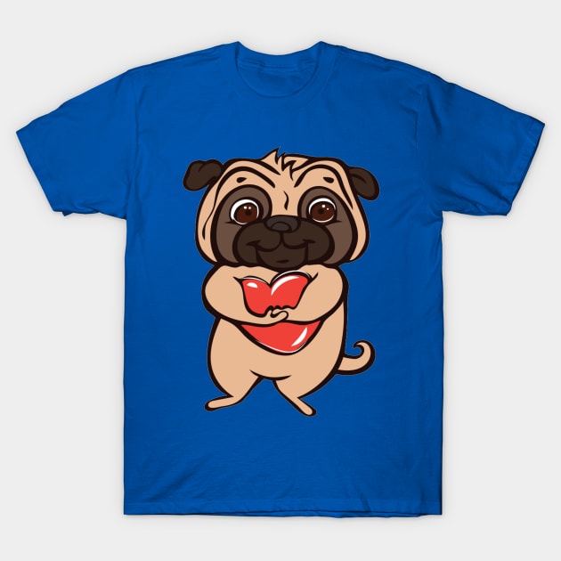 Pug red heart T-Shirt by amramna